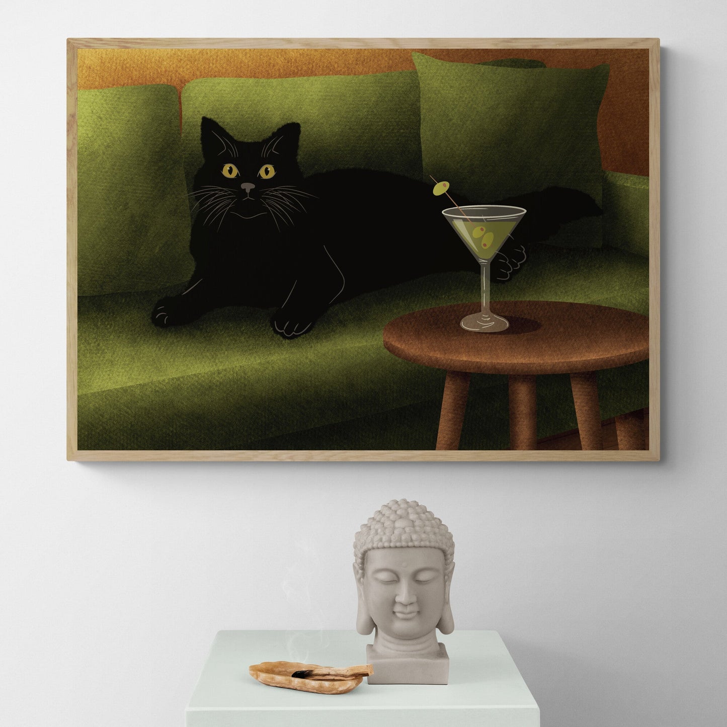 Black Cat on Sofa Art Print