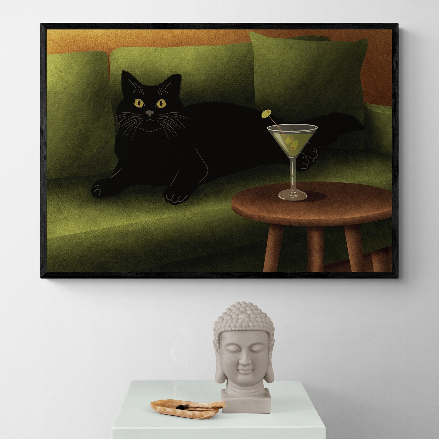 Black Cat on Sofa Art Print