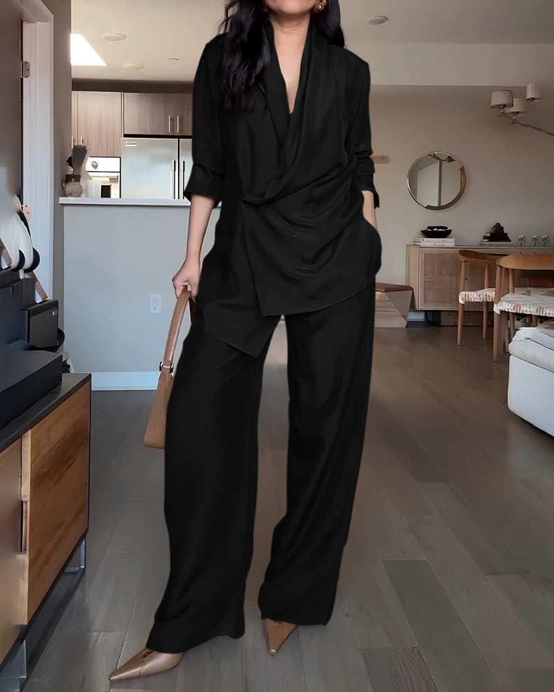 IZA | Szykowny komplet z drapowanym dekoltem typu woda