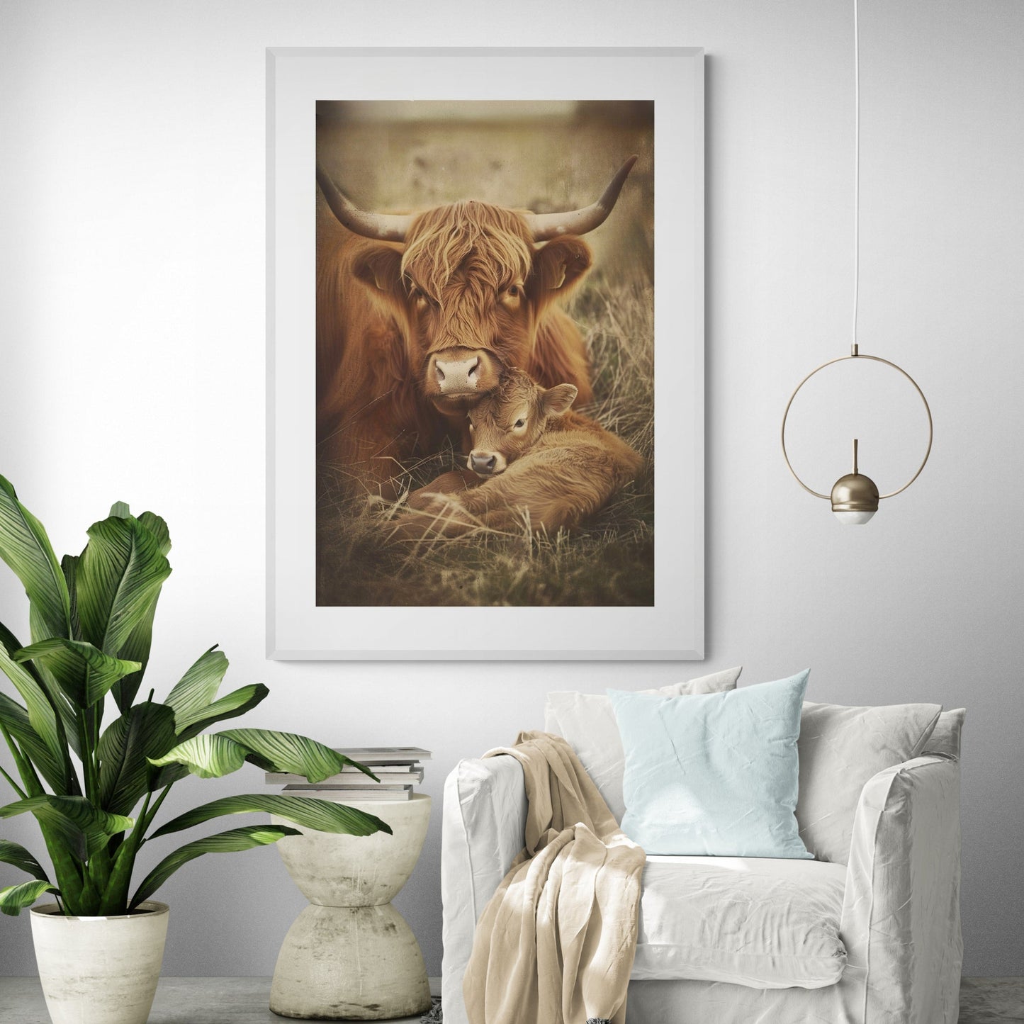 Mama & Baby Highland Art Print