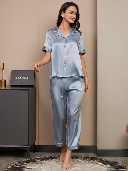 Piping Trim Pure Silk Pajamas Set