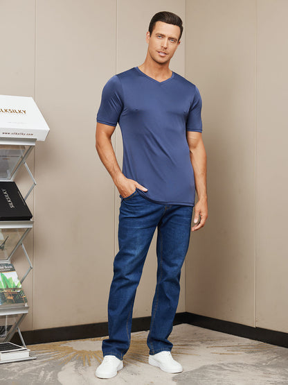 Mens Basic V-Neck Silk Knitted Tee