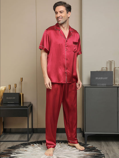 Piping Trim Men‘s Pure Silk Pajamas