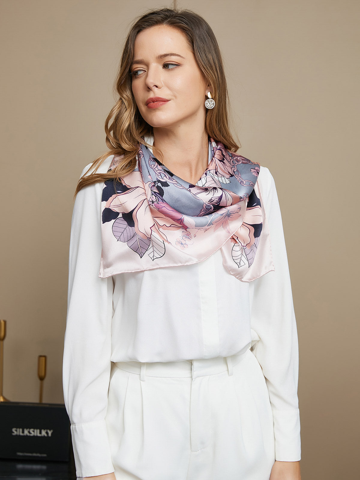 Pure Silk Floral Pattern Square Scarf / Shawl 86x86cm