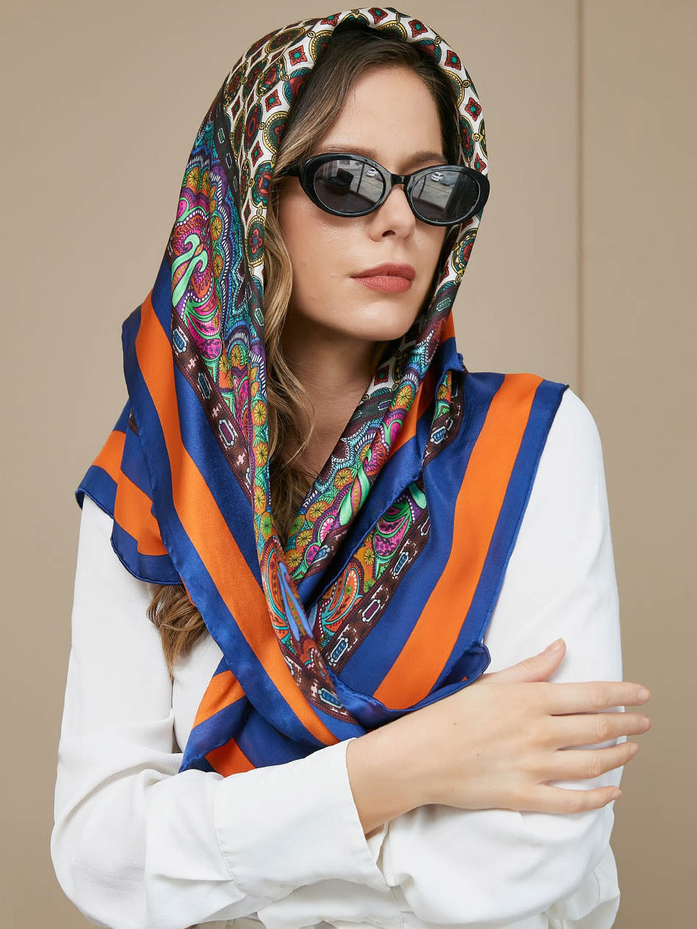 Pure Silk Bohemian Square Scarf / Shawl 86x86cm