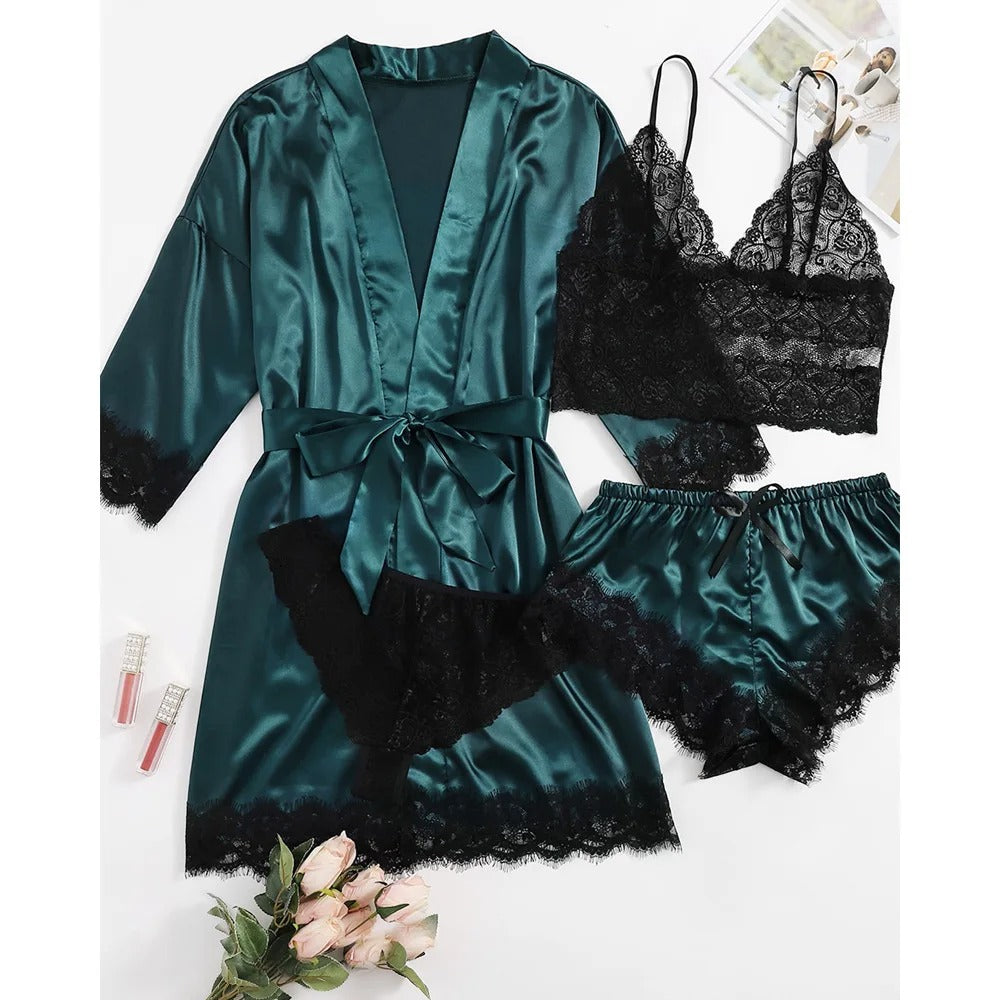 Evelina | 4-Piece Women's Pajama Set with Lace