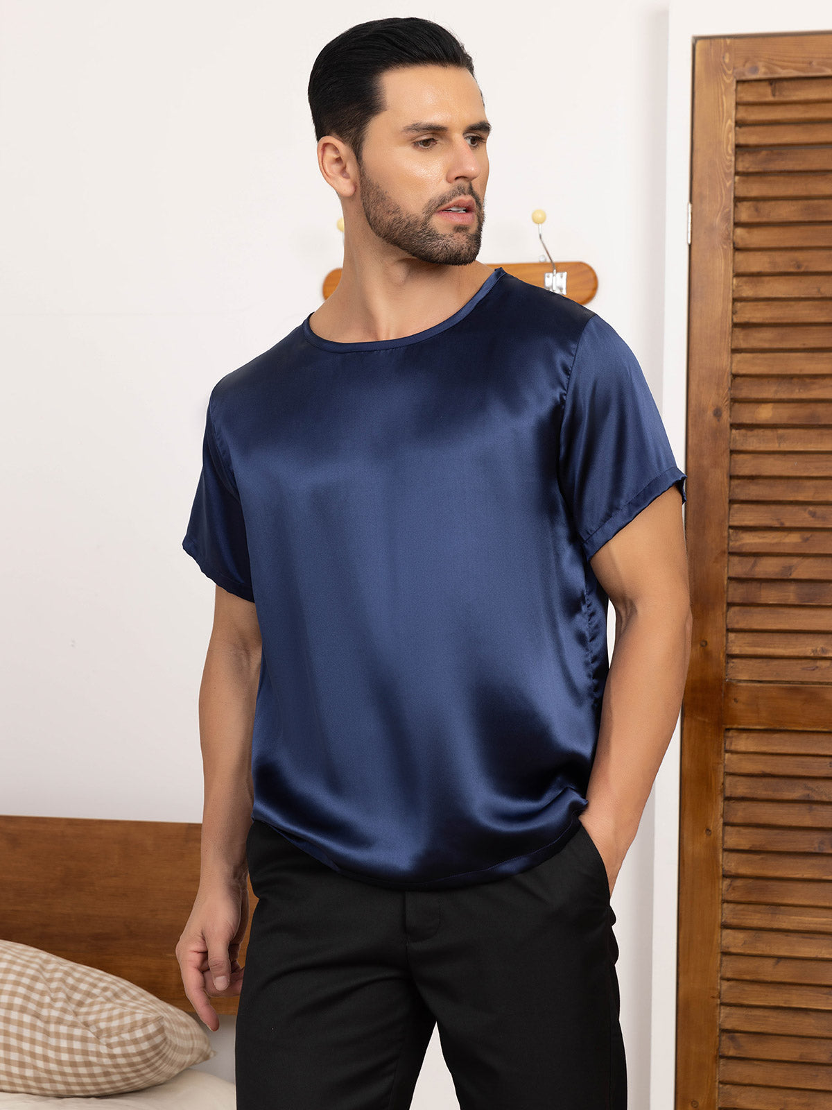 Pure Silk Short-Sleeved Round Neck Mens Tee