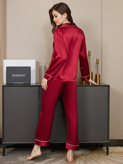 Binding Trim Classic Pure Silk Pajamas Set