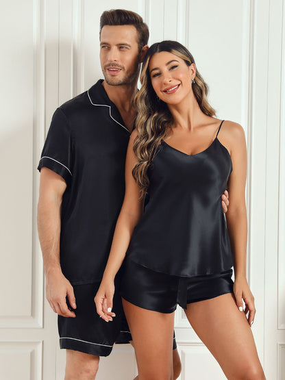 Couple Pure Silk Short Pajama Sets Total 4Pcs