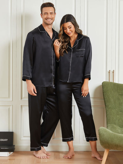 Couple Pure Silk Long Pajama Sets Total 4Pcs