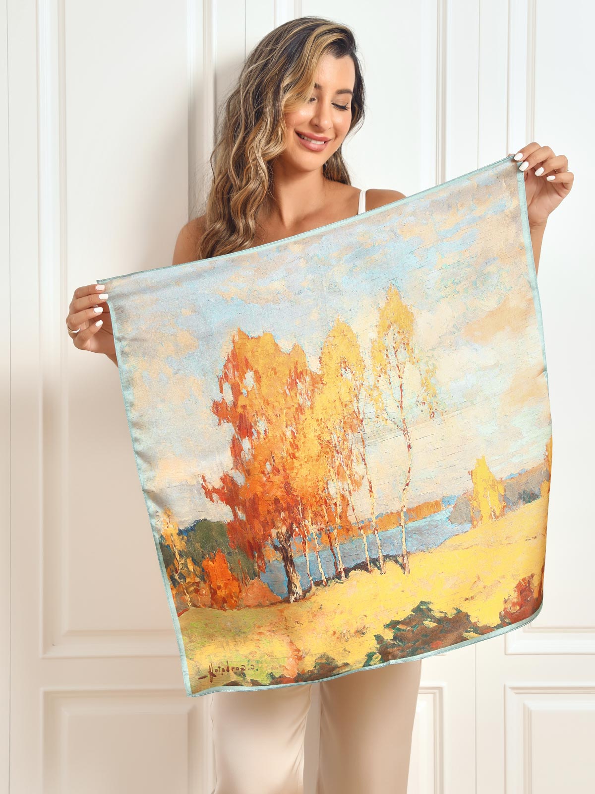 Pure Silk Oil Painting Square Scarf 68x68cm/26.8