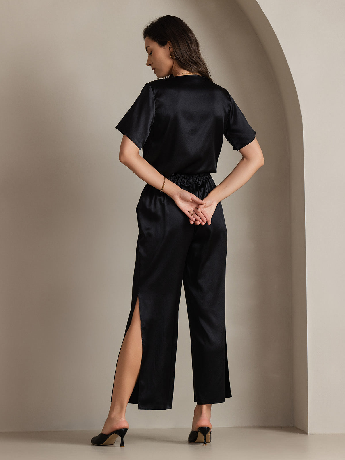 19Momme Fashionable Sexy Silk Side Slit Pants