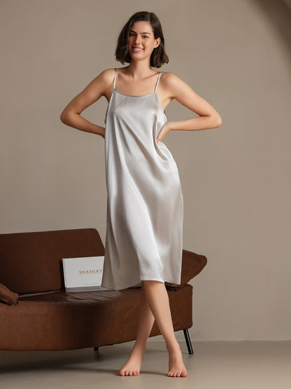 19Momme Silk Solid Color Spaghetti Strap Dress