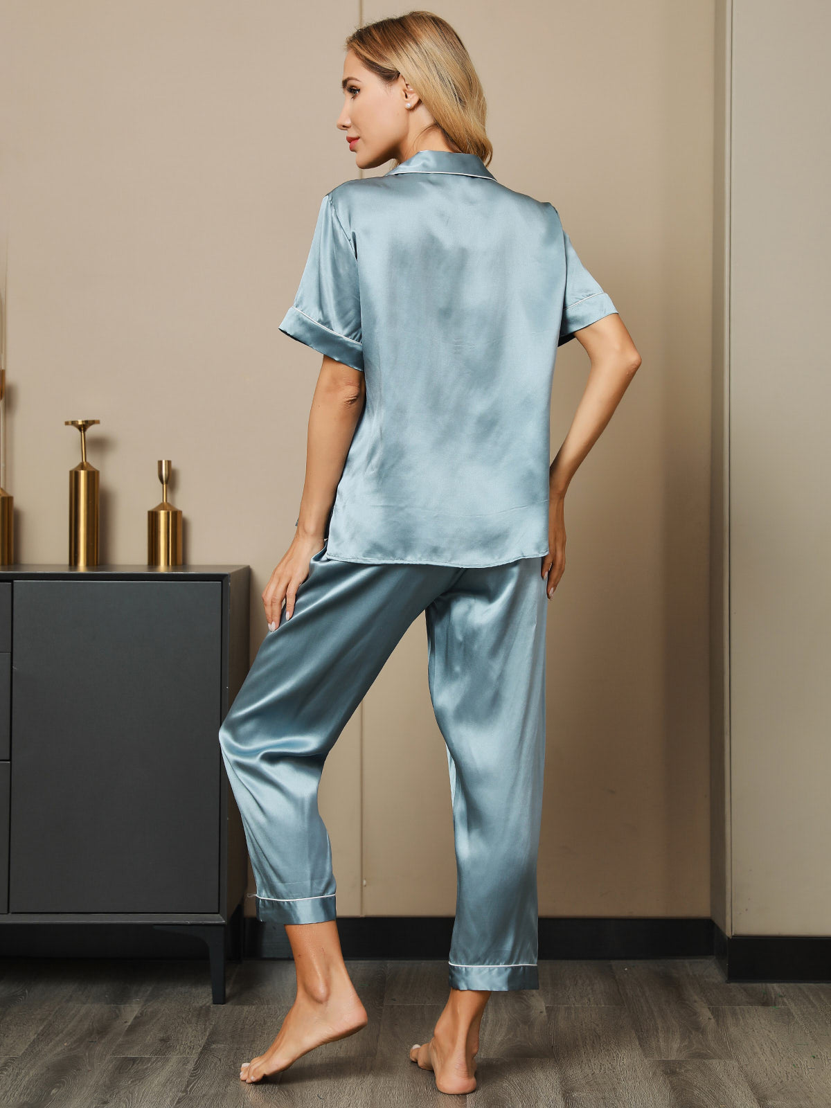 Pure Silk Binding Trim Pajamas Set