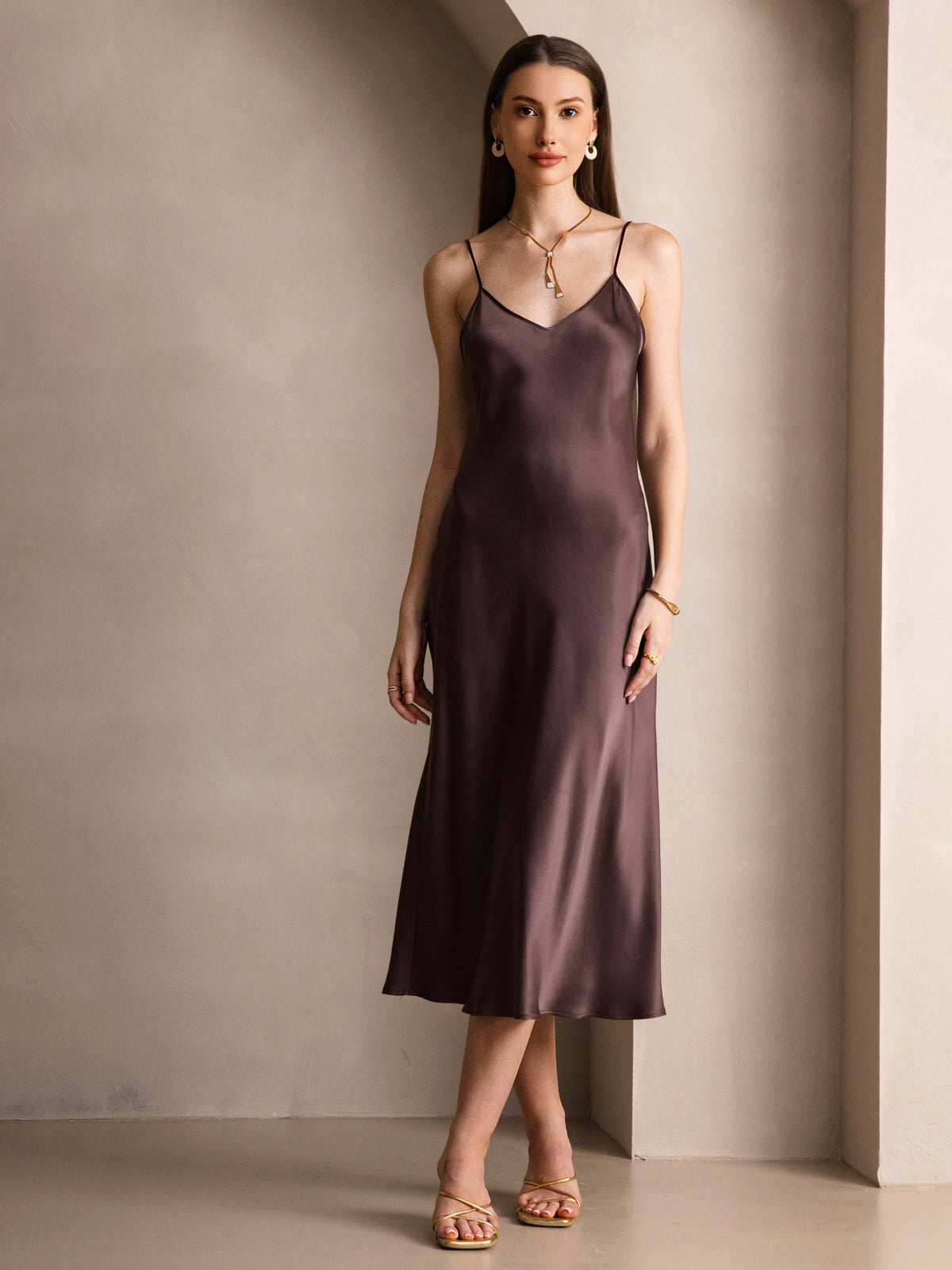 Spaghetti Strap Long Silk Dress