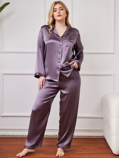 Plus Size Pure Silk Button-Up Women’s Pajamas