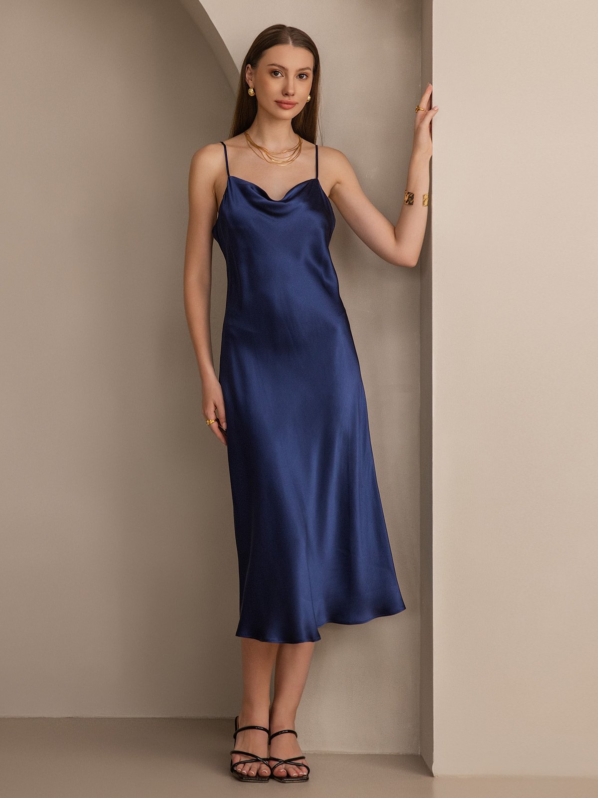 Pure Silk Strap Maxi Long Dresses