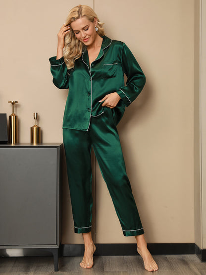 Pure Silk Binding Trim Classic Pajamas Set 2Pcs