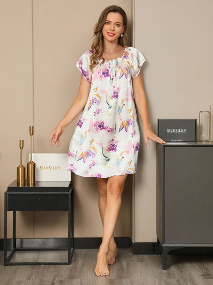 Pure Silk Floral Pattern Casual Cute Nightgown