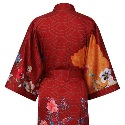 100% Mulberry Flower print Silk Kimono Robe