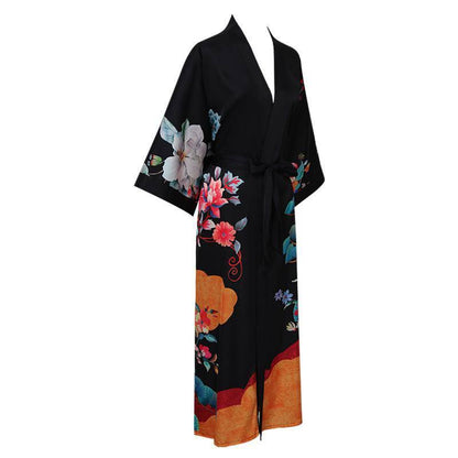 100% Mulberry Flower print Silk Kimono Robe