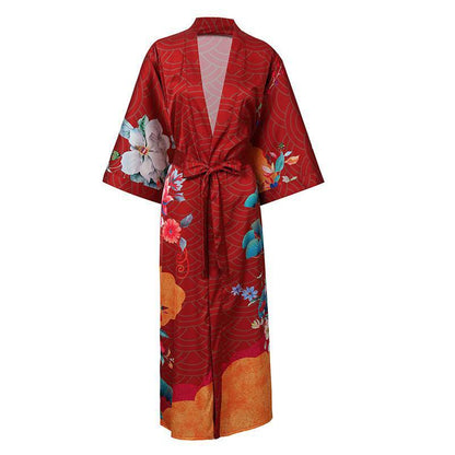 100% Mulberry Flower print Silk Kimono Robe