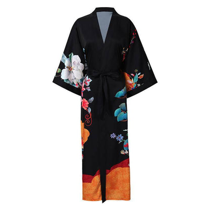 100% Mulberry Flower print Silk Kimono Robe