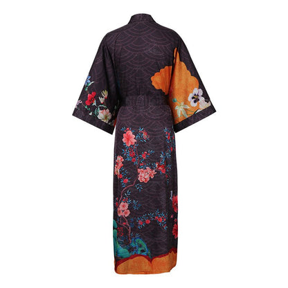 100% Mulberry Flower print Silk Kimono Robe