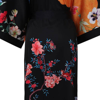 100% Mulberry Flower print Silk Kimono Robe