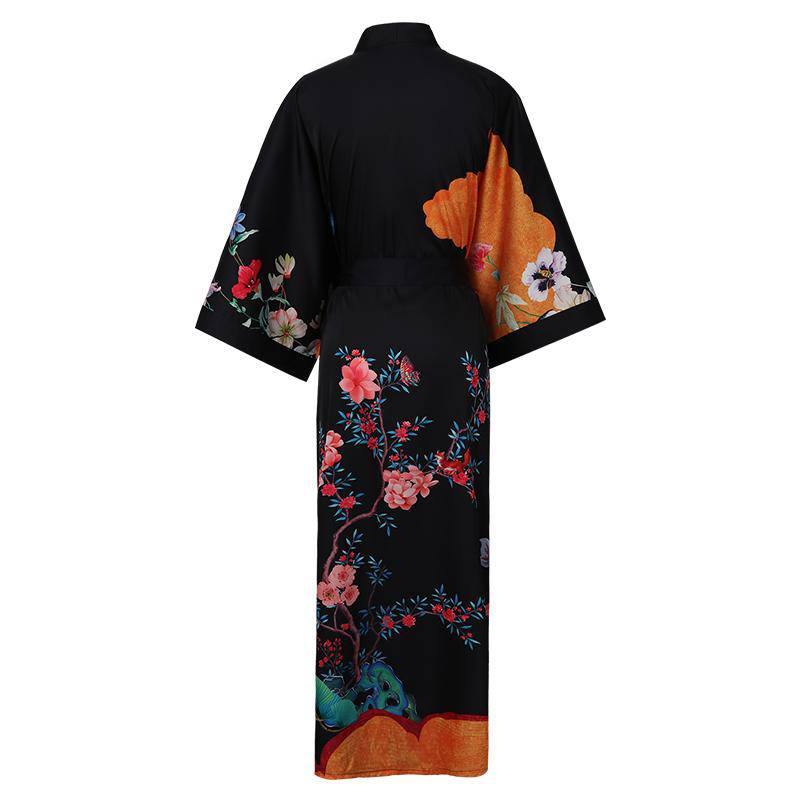 100% Mulberry Flower print Silk Kimono Robe