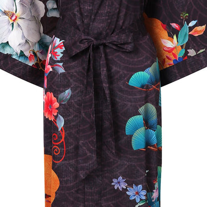 100% Mulberry Flower print Silk Kimono Robe