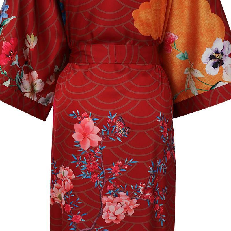 100% Mulberry Flower print Silk Kimono Robe