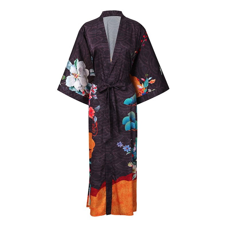 100% Mulberry Flower print Silk Kimono Robe