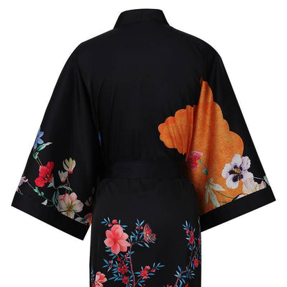 100% Mulberry Flower print Silk Kimono Robe