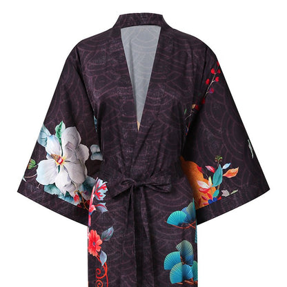 100% Mulberry Flower print Silk Kimono Robe