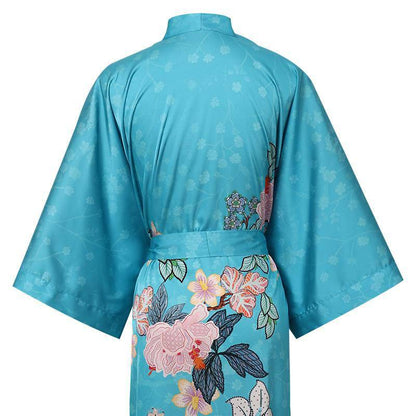 100% Mulberry pure 3/4 sleeve floral Silk Kimono Robe for women