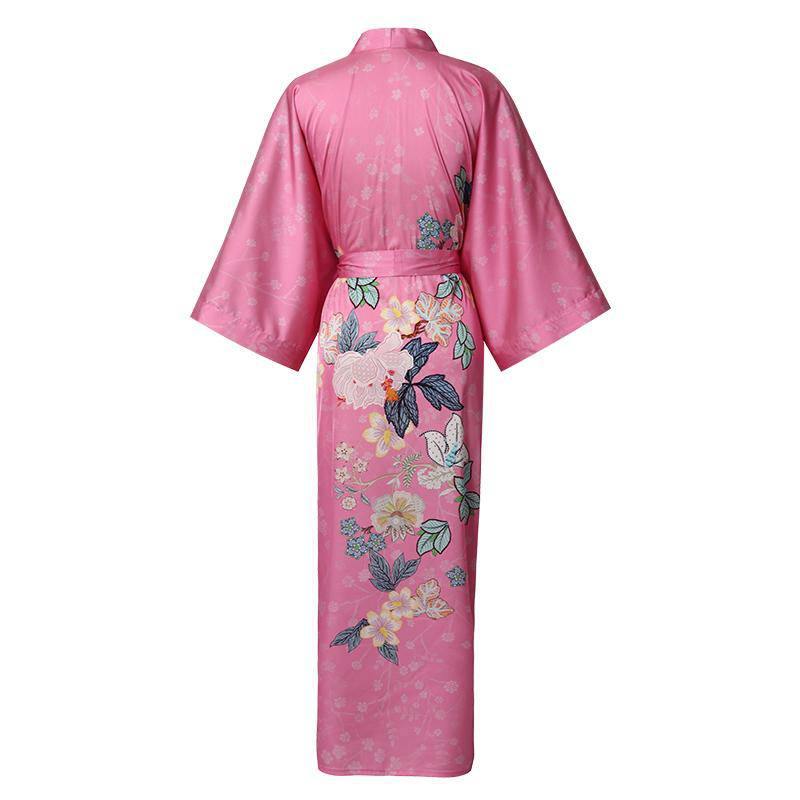 100% Mulberry pure 3/4 sleeve floral Silk Kimono Robe for women