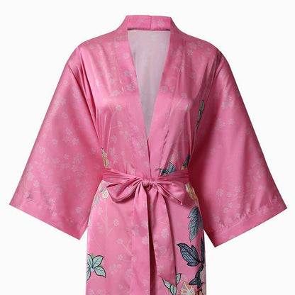 100% Mulberry pure 3/4 sleeve floral Silk Kimono Robe for women