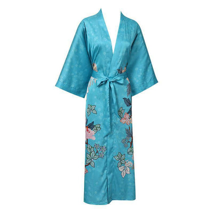 100% Mulberry pure 3/4 sleeve floral Silk Kimono Robe for women