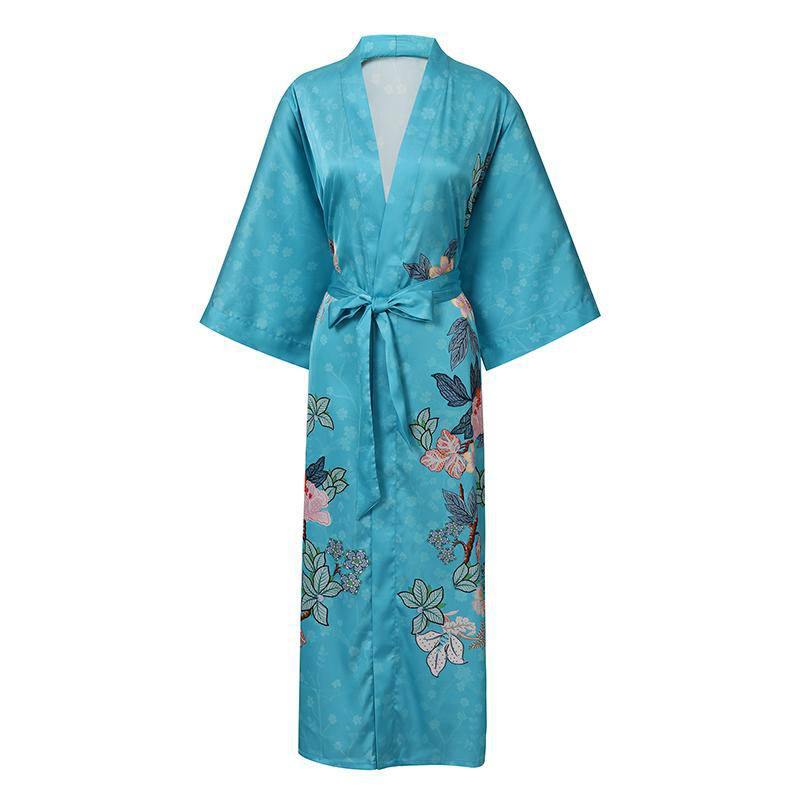 100% Mulberry pure 3/4 sleeve floral Silk Kimono Robe for women