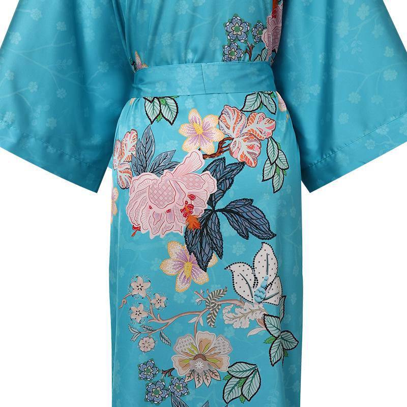 100% Mulberry pure 3/4 sleeve floral Silk Kimono Robe for women