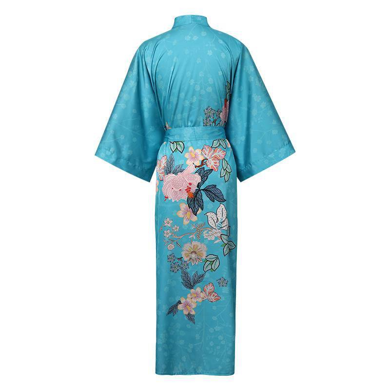 100% Mulberry pure 3/4 sleeve floral Silk Kimono Robe for women