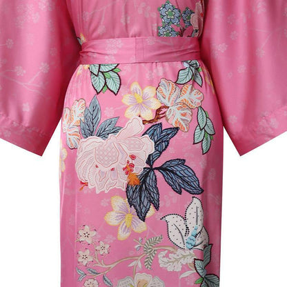 100% Mulberry pure 3/4 sleeve floral Silk Kimono Robe for women