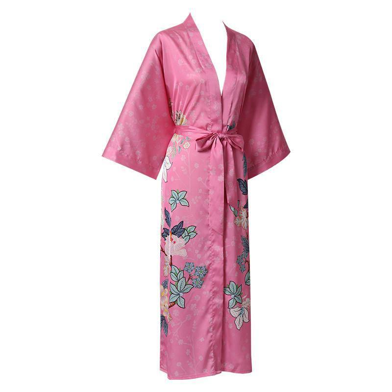 100% Mulberry pure 3/4 sleeve floral Silk Kimono Robe for women