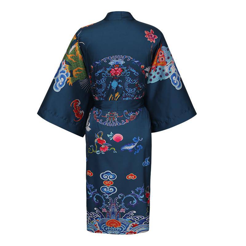 100% mulberry short crane and dragon print pure silk kimono robes