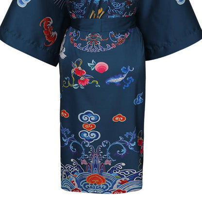 100% mulberry short crane and dragon print pure silk kimono robes