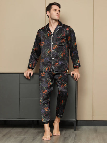 Pure Silk Men's Floral Printed Lapel Pajamas