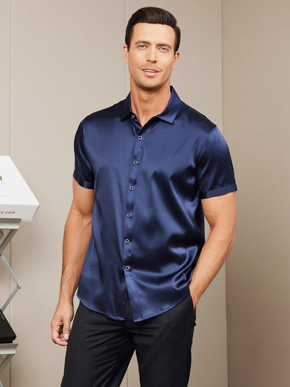 19Momme Mens Classic Short Sleeve Silk Shirt