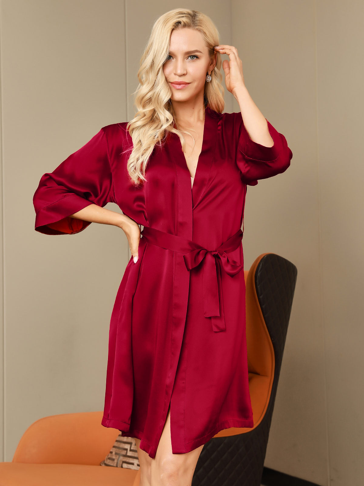 Pure Silk Belted Wrap Womens Night Robe