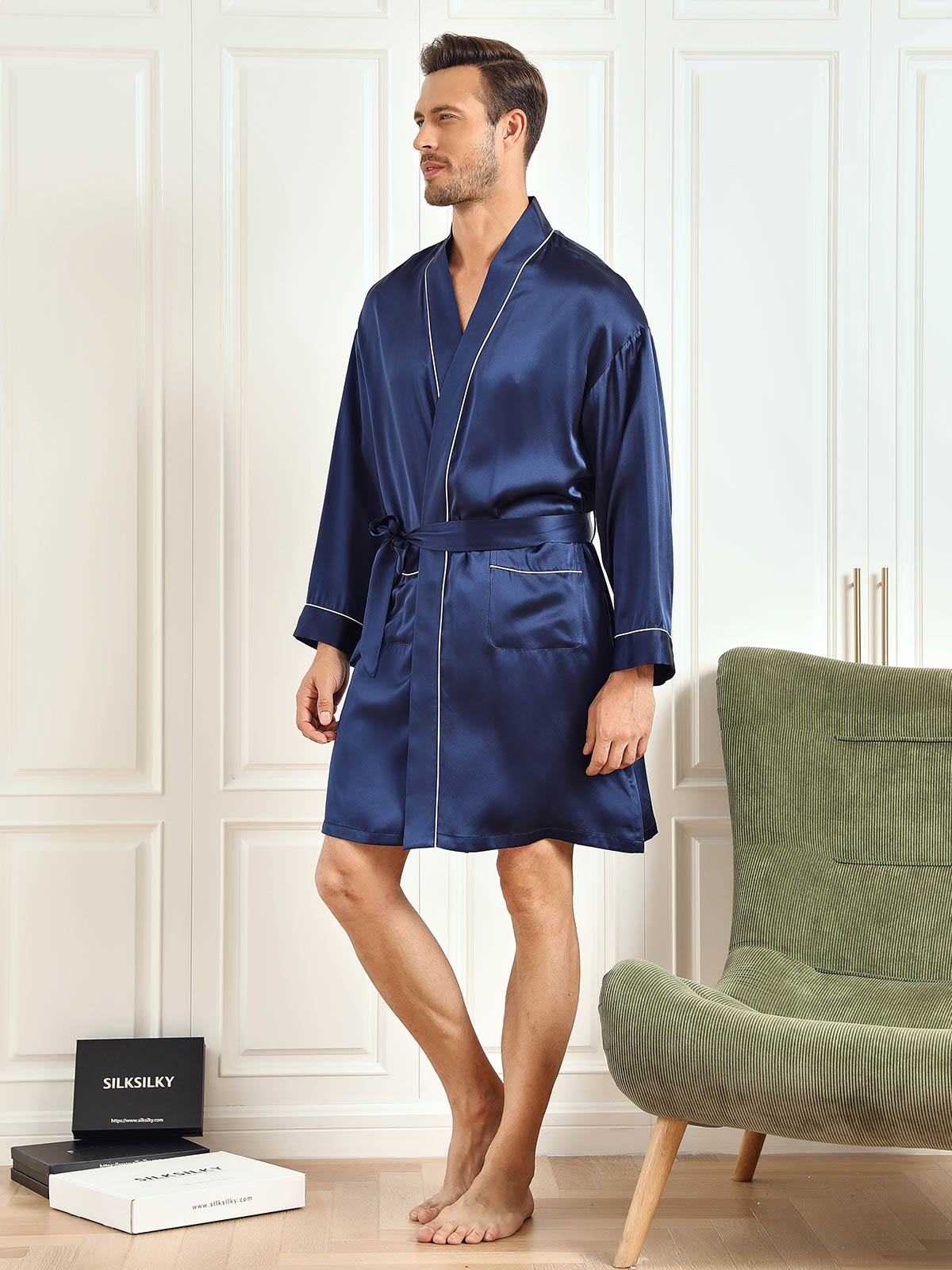 Silk 3/4 Sleeve Belted Robe